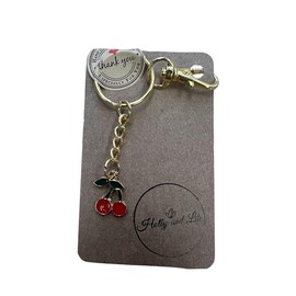 Keyrings, Handmade Keychains, Zipper Chains, Keyrings (Cherry - Gold)