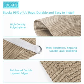 Coarbor 17'x17'x17' Sun Shade Sail Triangle Heavy Duty Fabric Cloth Screen for Patio Garden Yard Deck Pergola Canopy Water Permeable & UV Resistant (Sand)