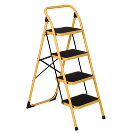 Folding 2/3/4 Step Ladder,Step Ladder Stool with Convenient Handgrip Anti-Slip Sturdy and Wide Pedal 330lbs Portable Steel Step Stool,Yellow (4 Step Ladde,Yellow)