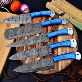 Aj Sanity Knives 5 pieces chef knives set Damascus steel kitchen butcher knife thanks giving gift
