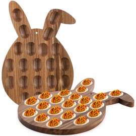 Cinnvoice 2 Pcs 15x10inch Easter Deviled Egg Platter Easter Egg Shape Deviled Egg Tray 21 Holes Deviled Egg Tray Container Wooden Deviled Egg Holder for Countertop Easter Spring Holiday