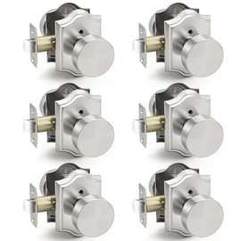 Probrico Brushed Nickel Door Knobs, Interior Door Locks for Bedroom/Bathroom, Keyless Door Knobs Privacy Lock, 6 Pack