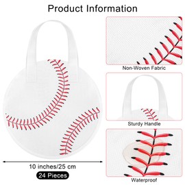MIMIND 24 Pieces Baseball Non-Woven Party Favor Bags with Handles 10 x 10 inch Baseball Party Treat Bags Ball Themed Goodie Candy Bags for Birthday Sports Theme Party Baby Shower Supplies