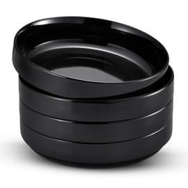 KooK Pasta Bowl, Bowl Plate, Low Bowl, Plate Bowls, Ceramic Large Shallow Bowls, Microwave and Dishwasher Safe, Great for Soups and Salads, Glossy Porcelain, 47 oz, Set of 4, Black