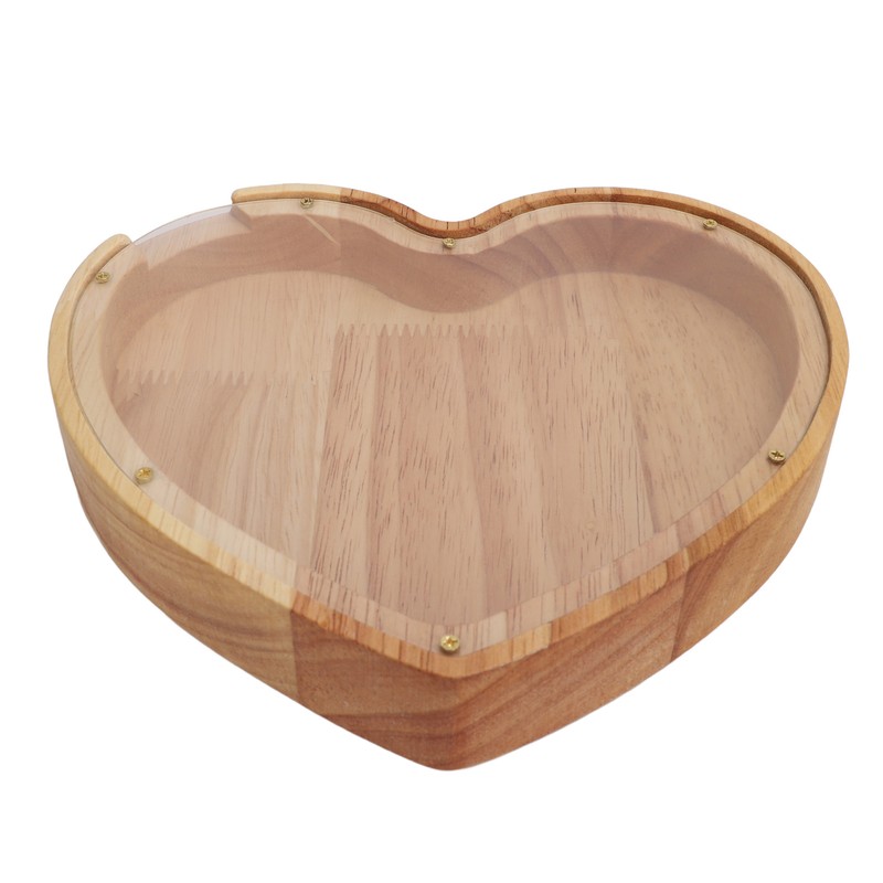 Heart Shaped Storage Box Transparent Acrylic Panel Wooden Display Case