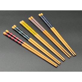 Chopsticks Reusable Japanese style 5Pairs Black pasted box Gift set Dishwasher Safe (Bamboo・23cm 9.0inch)