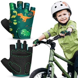 RIGWARL Kids Bike Gloves for Age 2-9, Fingerless Gloves Kids with Protective Cushion, Adjustable Workout Glove for Cycling Fishing Scooter