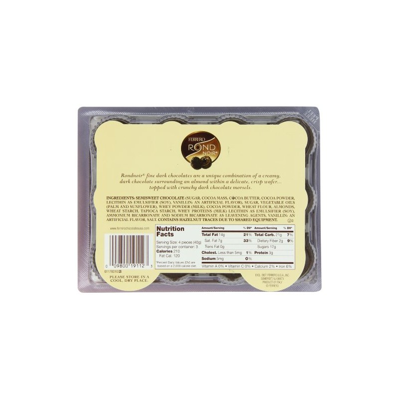 Ferrero Rondnoir Dark Chocolates with Almonds, 12 Pieces