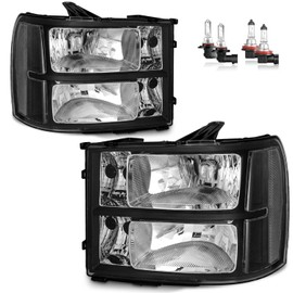 KarSpareHub Headlights W/Bulbs for 2007-2013 GMC Sierra 1500, Compatible with 2007-2014 Sierra 2500 HD 3500 HD Headlamp Replacement Driver & Passenger Side, Chrome
