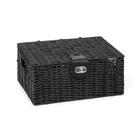 Arpan Small Resin Woven Storage Basket Box with Lid & Lock - Black