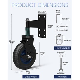 Gutentry 2Pcs 8inch Fence Gate Wheels 360 Degree Rotation Spring-Loaded Heavy Duty Gate Caster for Metal Tube Gate 550lb Capacity Gates Rolling Gate Wheels