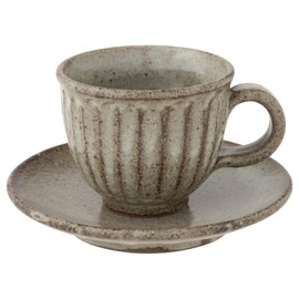 Marui MR-3-4384 Shigaraki Ware Loofah Cup & Saucer, Capacity Approx. 6.1 fl oz (180 ml), Ash Glaze, Brown