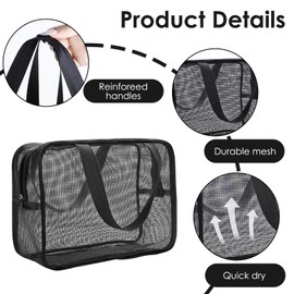 Adorila 2 Pack Travel Mesh Shower Caddy Portable Bag, Shower Organizer Toiletry Storage Pouch with Quick Drying Mesh, Large Capacity Shower Tote Bag for Dorm Gym Beach (Black)