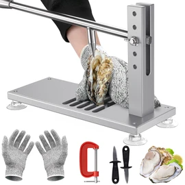 ZeroPone Oyster Clam Opener Machine Adjustable Oyster Shucker Machine Shucker Tool Set Including Knives, Glove and G-Clip, Seafood Tools for Hotel Family Buffet