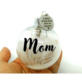 Memorial Christmas Urn Ornament - Urn for Human & Pet Ashes - Angel Wing Feather - A Piece of My Heart is in Heaven - Heavy Duty Fillable Keepsake Urn (Mom)