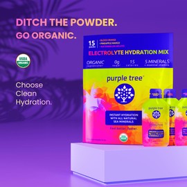 purple tree Organic Electrolyte Hydration Packets, Zero Sugar, Sea Salts, Daily IV Hydrate Packs for Rapid Rehydration Relief - Water Drink Mix, Variety Pack, 15 Units