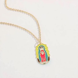 LuvQaze Virgin Mary Necklace for Women Cartoon Guadalupe Virgin Mary Pendant Necklace Religious Jewelry Birthday Holiday Gift for Wife Girlfriend Mother