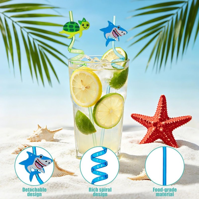 16 cannucce per bambini, motivo animali marini, in plastica, colorate,