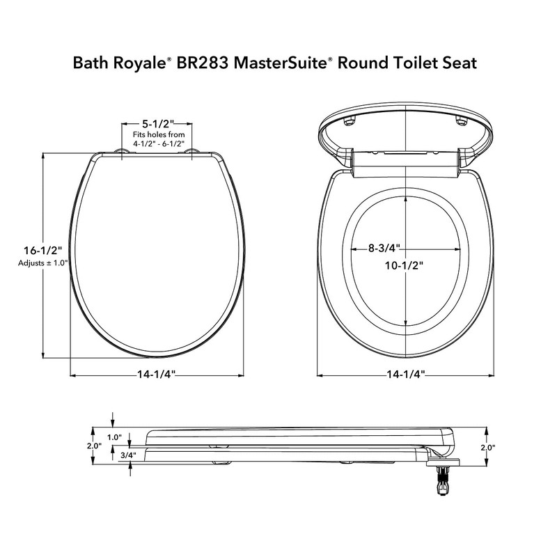 Bath Royale Slow Close Toilet Seat Round BR283-00 Heavy Duty