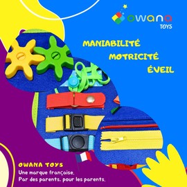 Owana Toys The Busy Board French Games for Children Montessori 1 Year 2 Years 3 Years Motor Skills Children Gift Girls Boys to Primary School for Learning Date Time Sensory Travel Game