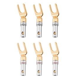 6 PCS Gold Plated 4mm Banana U Fork Y Spade Plug Speaker Wire Connector Screw Type Solder Speaker Spade Connectors Speaker Cable Spade