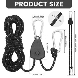 LUCKNIGHT 4PCS Reflective Tent Guy Ropes, Guy Rope Tensioners, Guide Ropes, Portable Adjustable Fix Camping Rope, Suitable for Camping, Awnings and Outdoor Use (Ratchet Hook, Diameter: 4 mm)