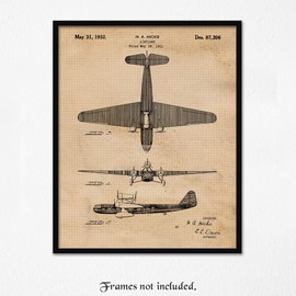 Vintage Propeller Airplane Patent Prints, 1 (11x14) Unframed Photos, Wall Art Decor Gifts Under 20 for Home Office Man Cave College Student Teacher Aircraft Mechanic Pilot Aviation NASA Engineer Fans