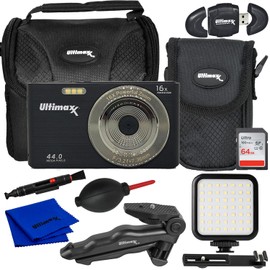 Ultimaxx Advanced Point & Shoot Digital Camera Bundle - Includes: 64GB Ultra Memory Card, Tabletop Tripod, Water-Resistant Gadget Bag, Ultra-Bright LED Light Kit with Bracket & More (13pc Bundle)