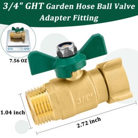 Brass Garden Hose Shut Off Valve 3/4’’GHT Full Flow Water Shut-Off Connector Heavy Duty Hose Ball Valve Solid Brass Turn Off Valve Equipped with 360 Degree Rotatable Swivel Joint