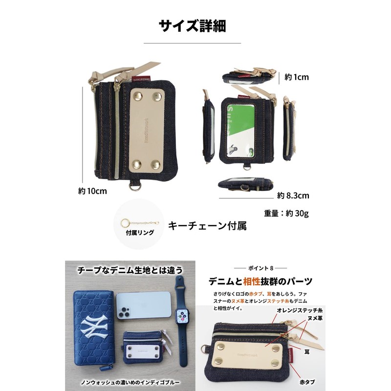 NeedNetwork Okayama Denim Coin Purse, Pass Case, Coin Case, Commuter