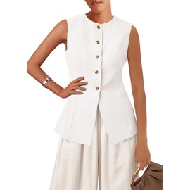 KIRUNDO Blazer Vest for Women Trendy 2025 Dressy Business Casual Summer Button Down Sleeveless Work Suit Waistcoat Tops(White, X-Large)