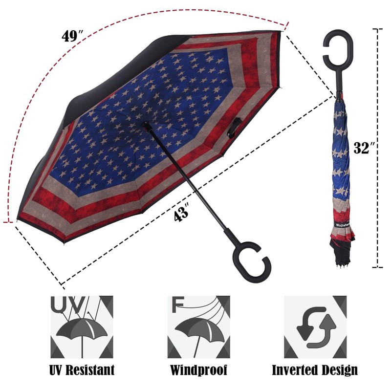 Wxjiahetai Inverted Reverse Umbrella with C-shaped Handle Windproof Upside Down