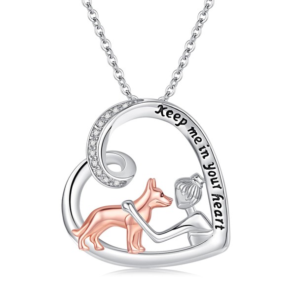CHENGHONG German Shepherd Gifts Dog Necklace 925 Sterling Silver Rose