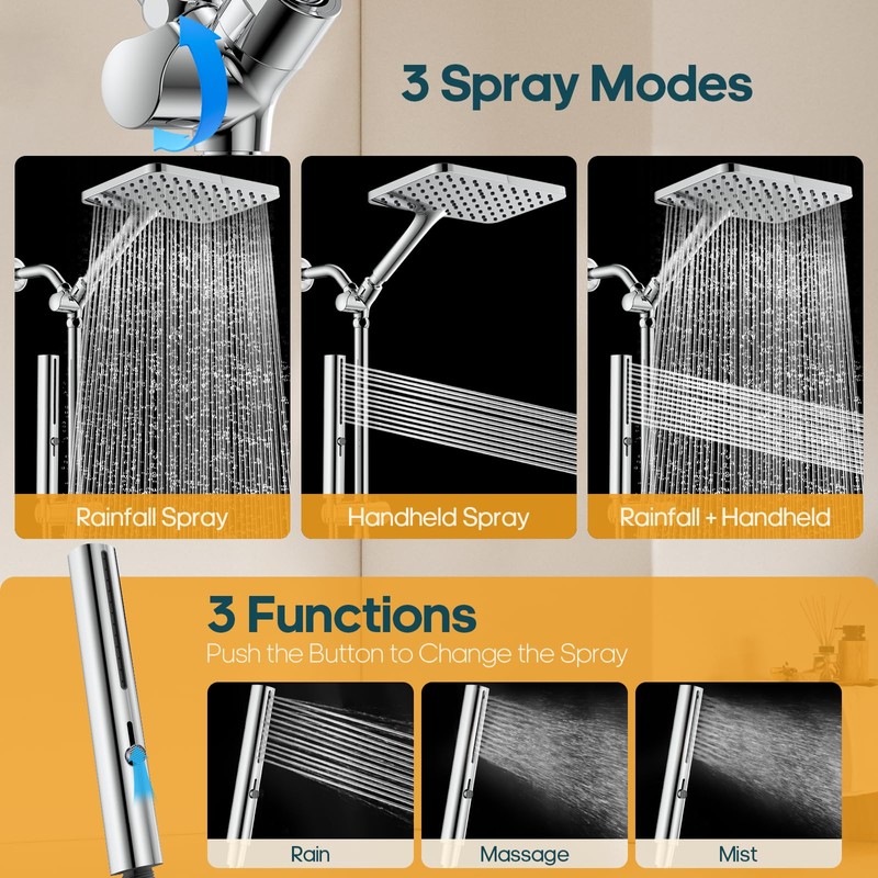 Hombeter Shower Heads with Handheld Spray Combo, 10 Inch High