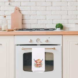 SPBL&L Highland Cow Kitchen Towels, Farmhouse Western Cow Dish Towels for Kitchen, Highland Cow Bathroom Kitchen Decor, Floral Highland Cow Decorative Hand Towels for Bathroom, 16x24 Inches