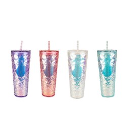 PRISTINE ENTERPRISE Crystal Effect Reusable Cold Cup with Straw, 710ml, 23cm Tall, Geometric Pattern, 4 Colours (Lilac)