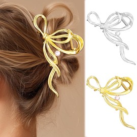 Kilshye Bow Hair Claw Clips Gold Metal Hair Clips Large Hair Jaw Clamps for Women and Girls (Pack of 2) (A-Gold&Silver, One Size)