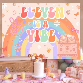 kreat4joy Eleven Is a Vibe Birthday Decorations, 5 x 7ft Groovy 11th Birthday Decorations Backdrop Banner for Retro Rainbow Hippie Happy 11th Birthday Decorations Photography Background