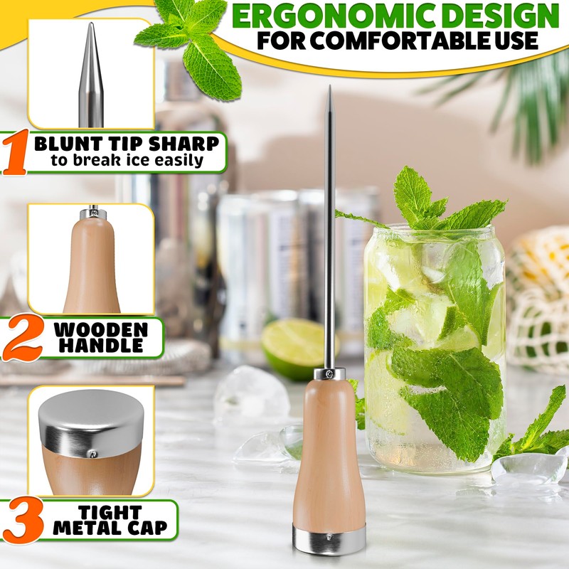 Ice Pick Tool with Stainless Steel Needle & Wooden Handle