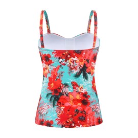 Ocean Blues Women's Blue Floral Tankini Top Tummy Control Bandeau Bathing Suit Top Ruched Swim Top Only Size X-Large