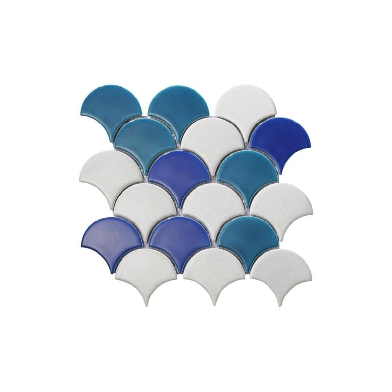 Tenedos Marbella Azul and Bianco Scallop Fish Scale Textured Porcelain