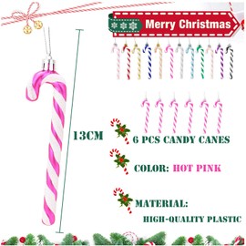 13cm Hot Pink White Candy Cane Christmas Decoration,6pcs Christmas Glitter Candy Cane,Xmas Tree Pendant Hanging Ornaments Plastic Candy Cane for Christmas Tree Decorations,Holiday New Year Party Decor