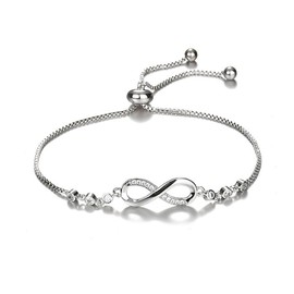 JDFHFGB Infinity Bracelet for Women, Studded With Glittering Rhinestones,Silver Chain, Adjustable Bead Clasp Bracelet to Fit Ladies Wrists, Elegance Jewelry for Women and Girls