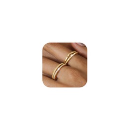 Ritach 14K Gold Rings for Women Non Tarnish Stackale Gold Plated Dainty Thin Cubic Zirconia Knuckle Thumb Rings Set (thin, 9)