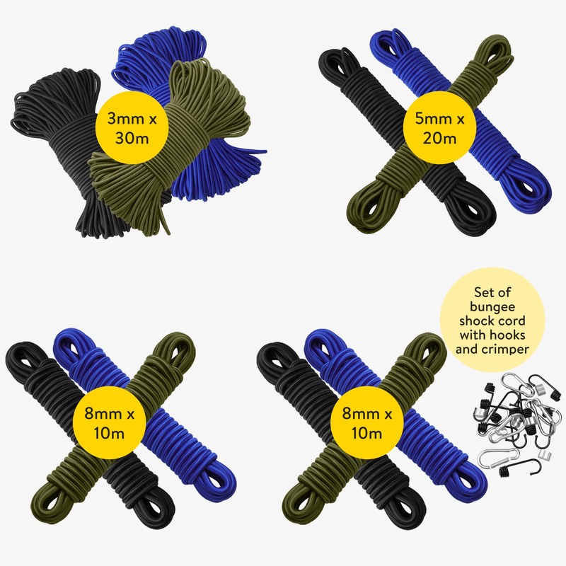 PRETEX Bungee Shock Rope with Hook and Crimping Pliers Set