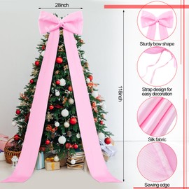 Knitgrip Extra Large Christmas Tree Topper Bow, 118x28 Inch Giant Satin Bow with Long Streamers, Huge Decorative Bows Oversized Gift Wrapping Bow for Xmas Tree Home Party Wedding Car Holiday(Pink)