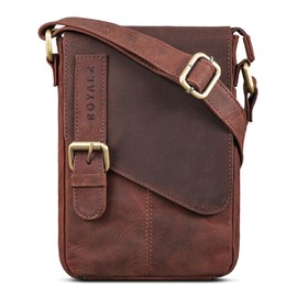 ROYALZ 'Louisiana' Leather Shoulder Bag Small for Men Leather Bag Mini Side Pocket Vintage Look Bag for Hanging, Colour: Ohio Brown
