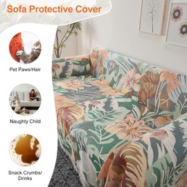 Lanffia Full Coverage Floral L-Shaped Sectional Couch Cover, Large Washable Sofa Slipcover, Pet-Friendly Reversible Couch Protector, 71" x 134"