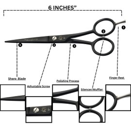 Wishbeauty Hairdressing Scissor Barber Salon Shear Stainless Steel Hair Cutting Scissors for Professional, Hairdressers, Barbers for Women, Men, Children (Black Cutting Shear)