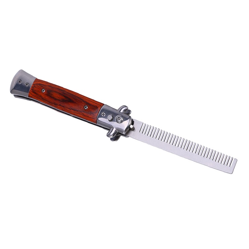 Switchblade Spring Folding Knife Push Button Pocket Comb Oil Hair